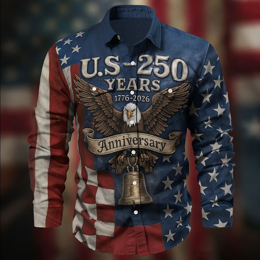 Men'S American Independence Day 250Th Anniversary Commemorative Printed Shirt