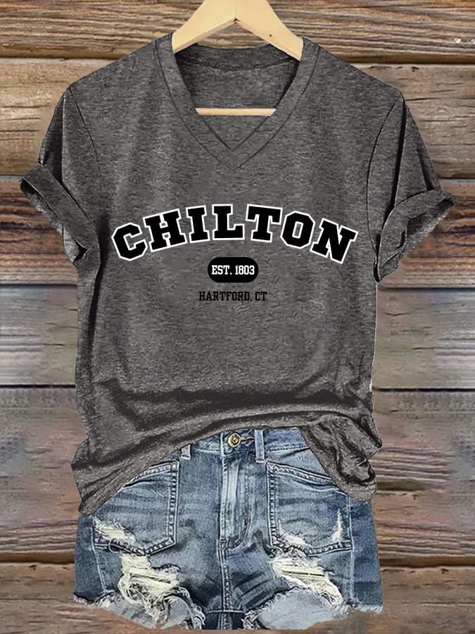 🔥HOT SALE🔥V-Neck Retro Chilton Prep School Est. 1803 Hartford, Ct Print T-Shirt