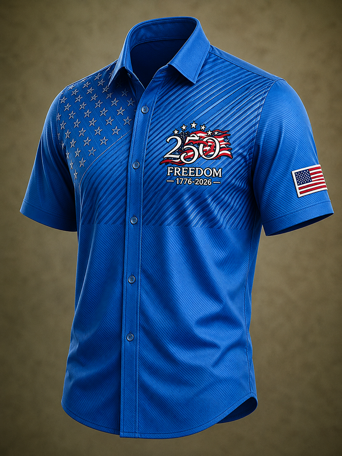 Men'S America Flag Printed Casual Collar Shirt