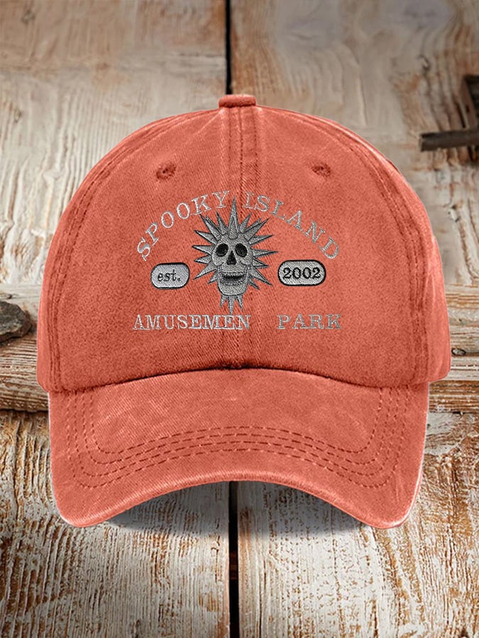 Retro Halloween Spooky Island Amusement Park Print Baseball Cap