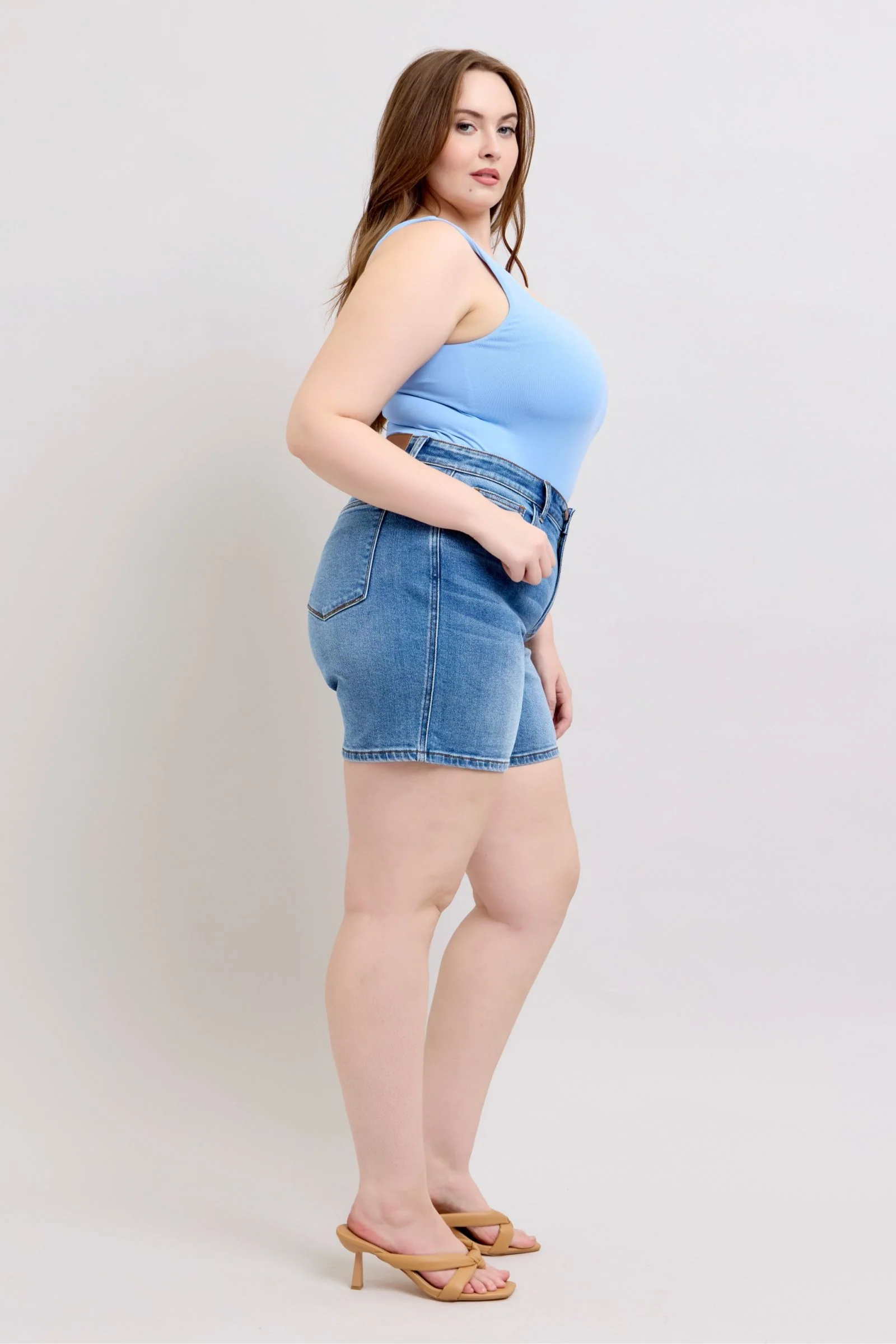 2 Button Denim Shorts with Pockets
