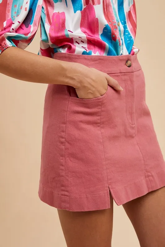 Wear Comfort Stretch Cotton Slit Detailed Mini Skirt