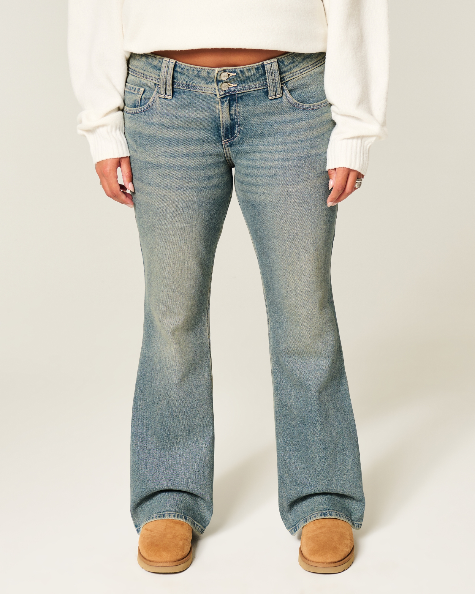 Low-Rise Dark Wash Embroidered Bootcut Jeans