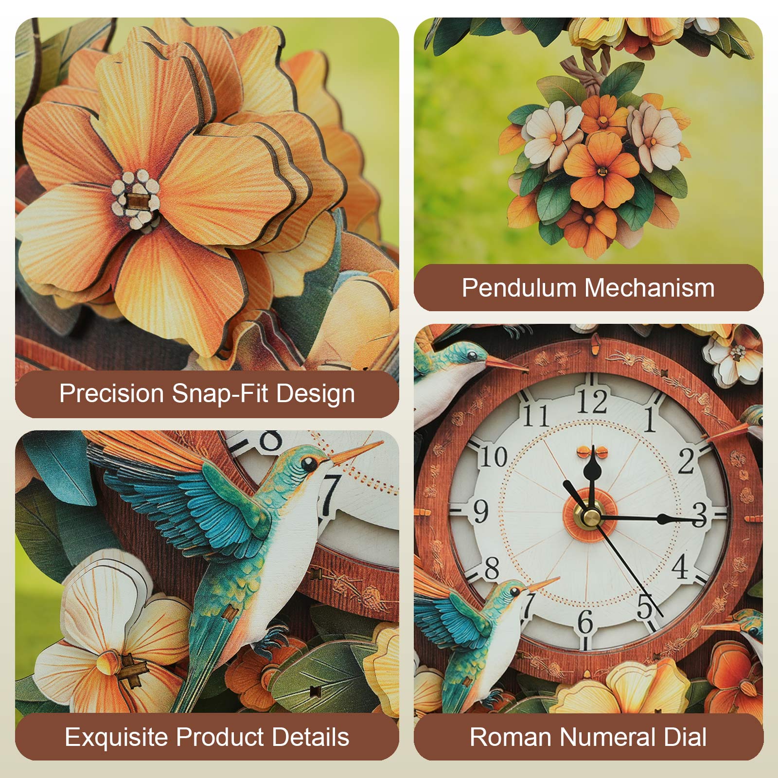 Hummingbird– DIY Wooden Clock, 3D Puzzle Craft Kit