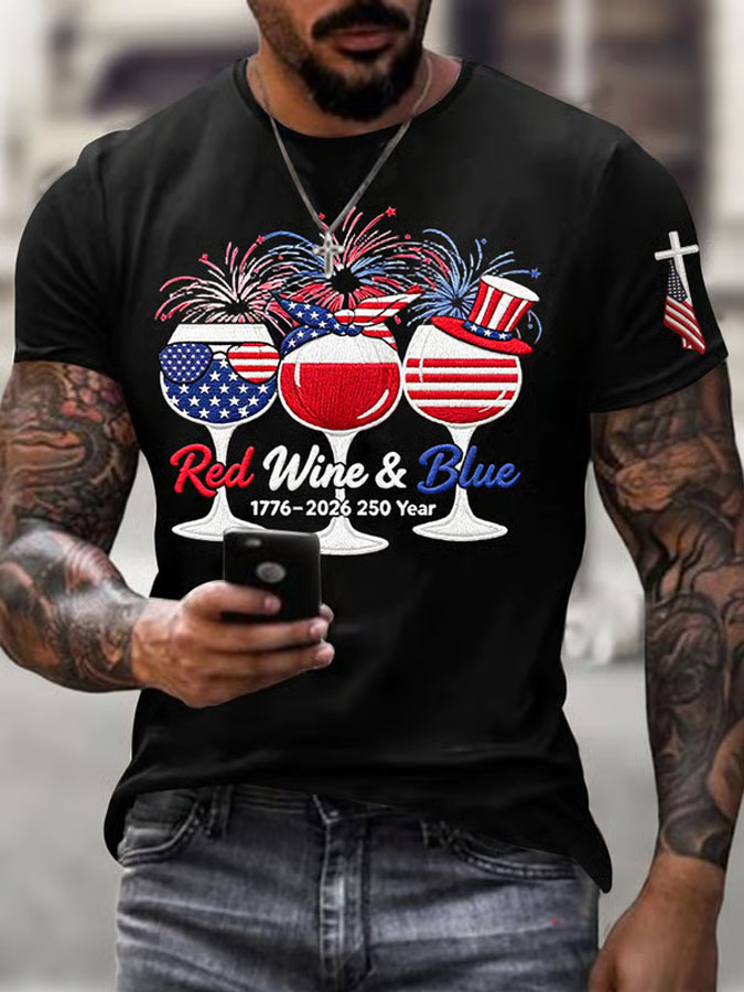 Men'S 1776–2026 250 Year Red Wine & Blue Printed  T-Shirt