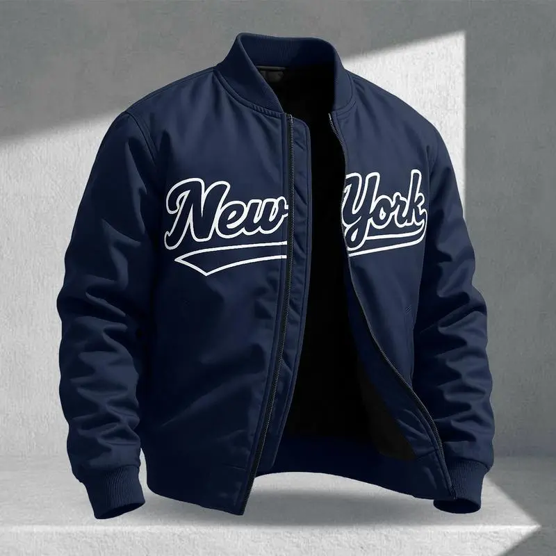 Letter Print Sports Jacket, Men's Casual Jacket, Fashionable College Baseball Apparel