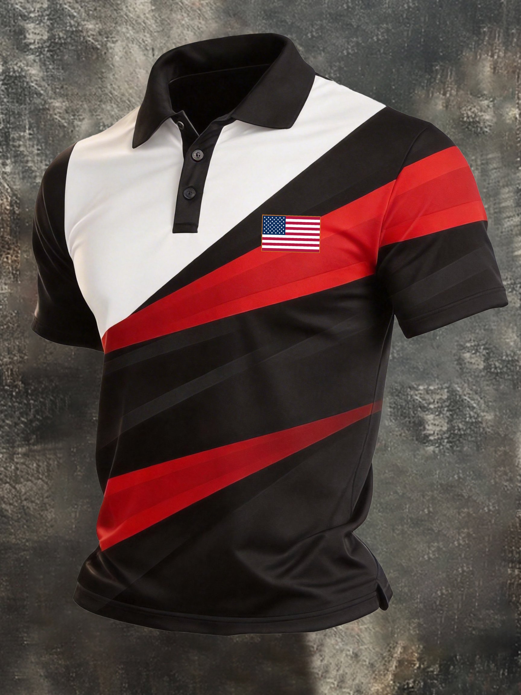 Men's Retro Patriot Color Block Polo Collar Short Sleeve