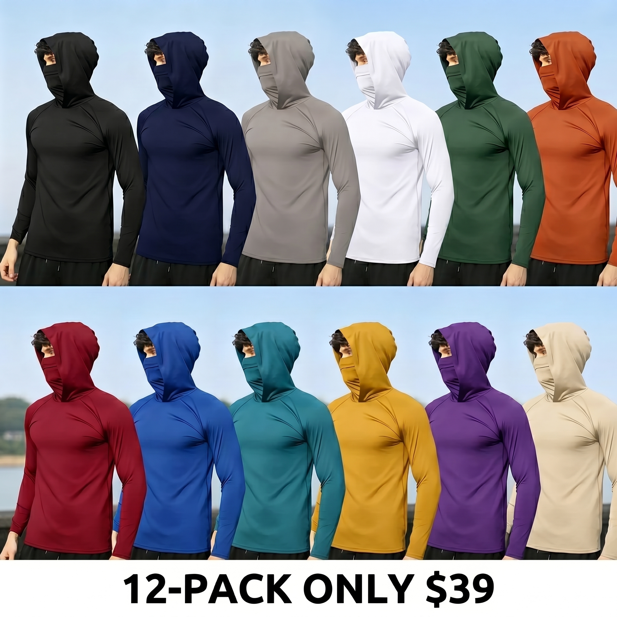 Men's Casual Hooded Pullover — Slim Fit, Long Sleeve, Lightweight & Breathable, with UPF Sun Protection