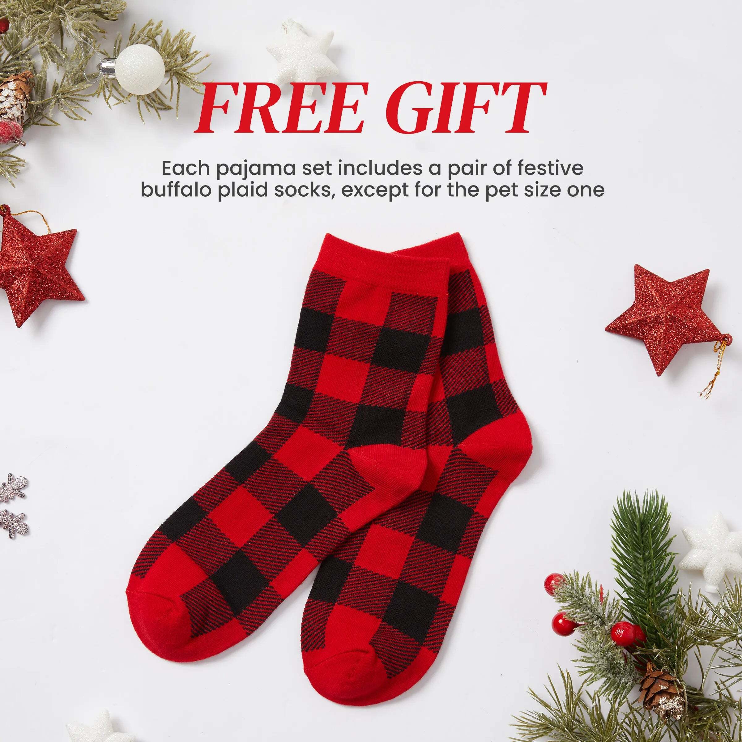 Christmas Matching Family Pajamas Set Gingerbread Christmas-theme Plaid Print PJS with Christmas Socks Red