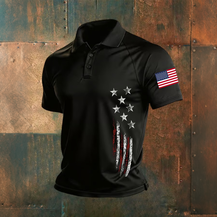 Men's Retro American Independence Day Printed Casual Collar T-shirt
