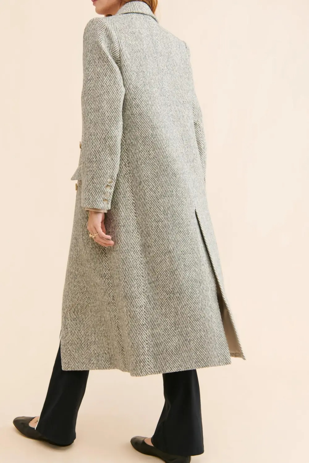 Grey Herringbone Long Coats