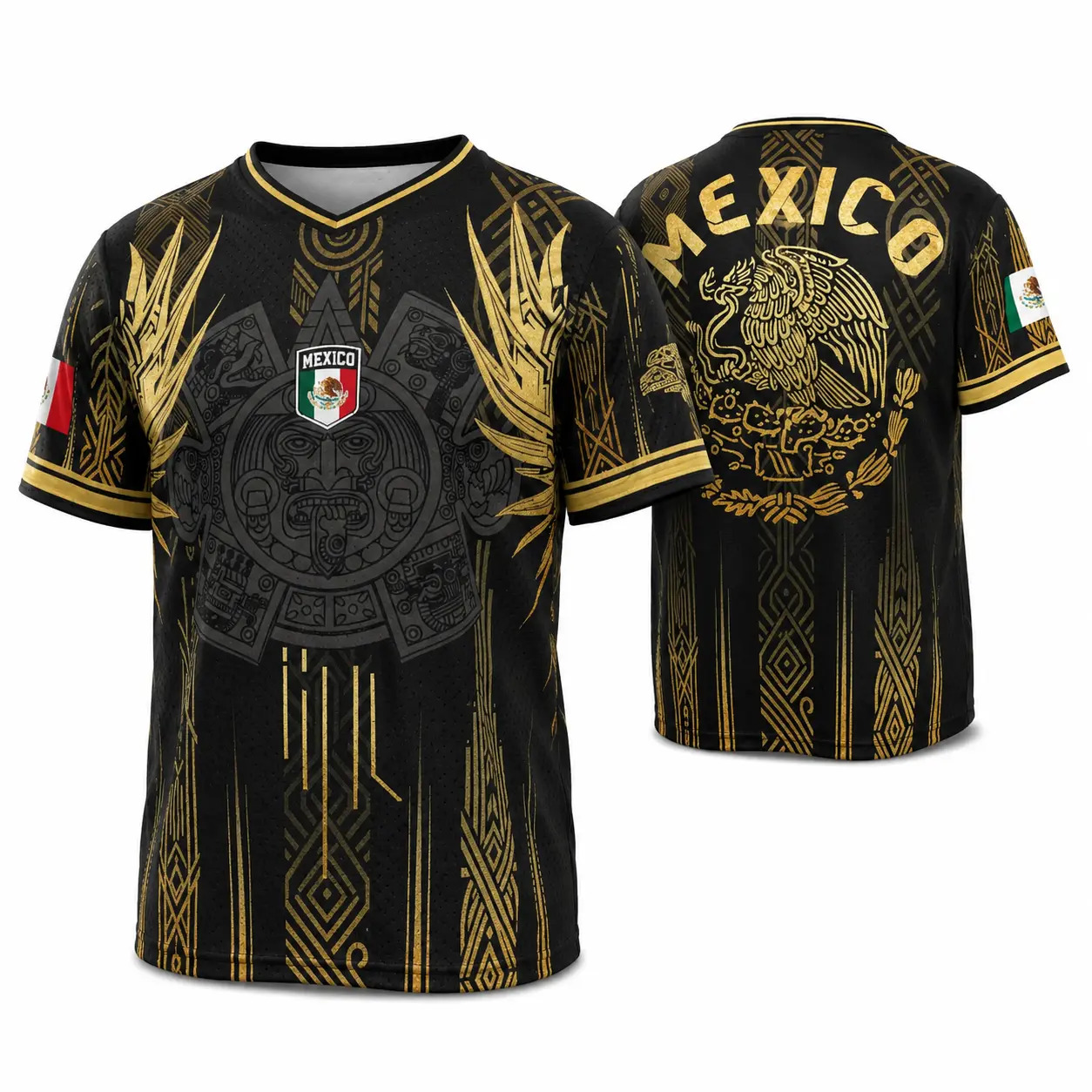 2026 Mexico soccer jersey—a retro-style shirt featuring a pattern of the Chichén Itzá pyramid