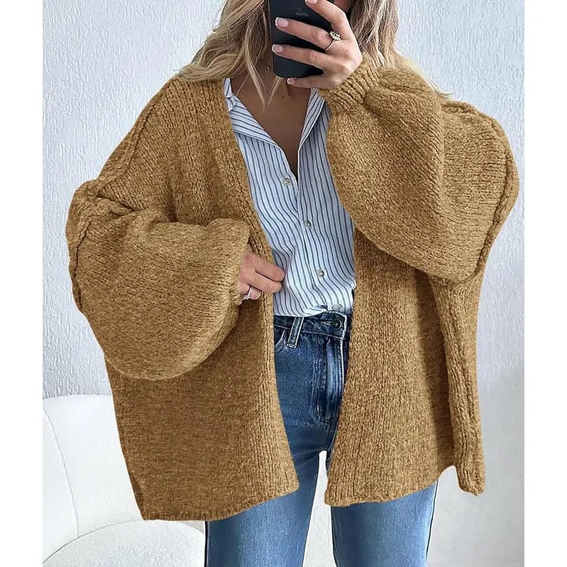 Women's Oversized Open-Front Cardigan – Long Lantern Sleeve Lightweight Knit