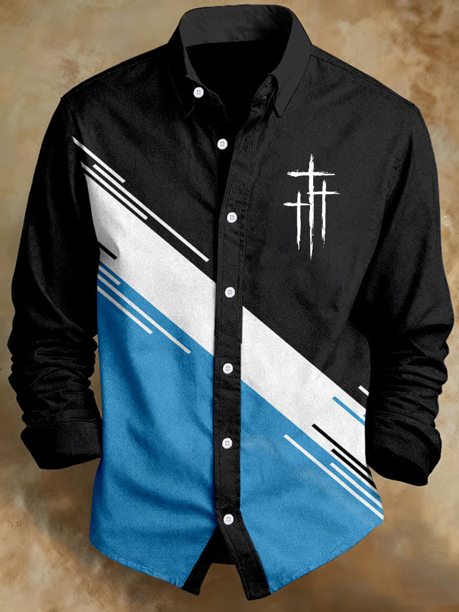 Men's Vintage Faith-Print Casual Shirt