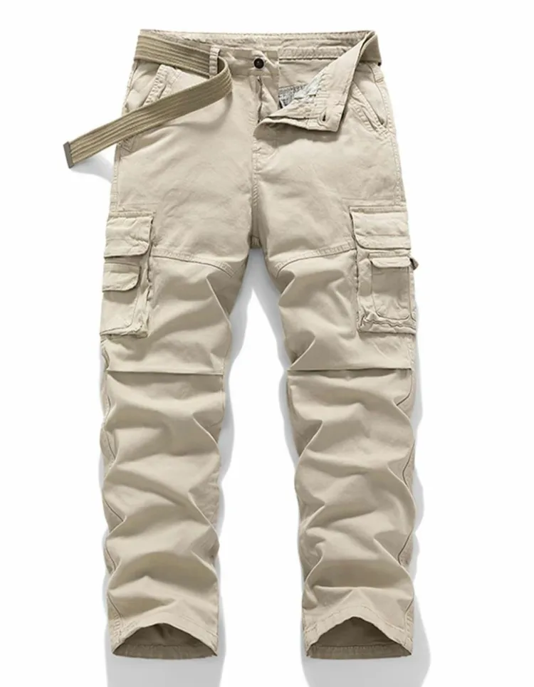 Men's Casual Straight-Leg Cargo Pants with Belt – Multi-Pocket, All-Season Comfort for Daily Streetwear