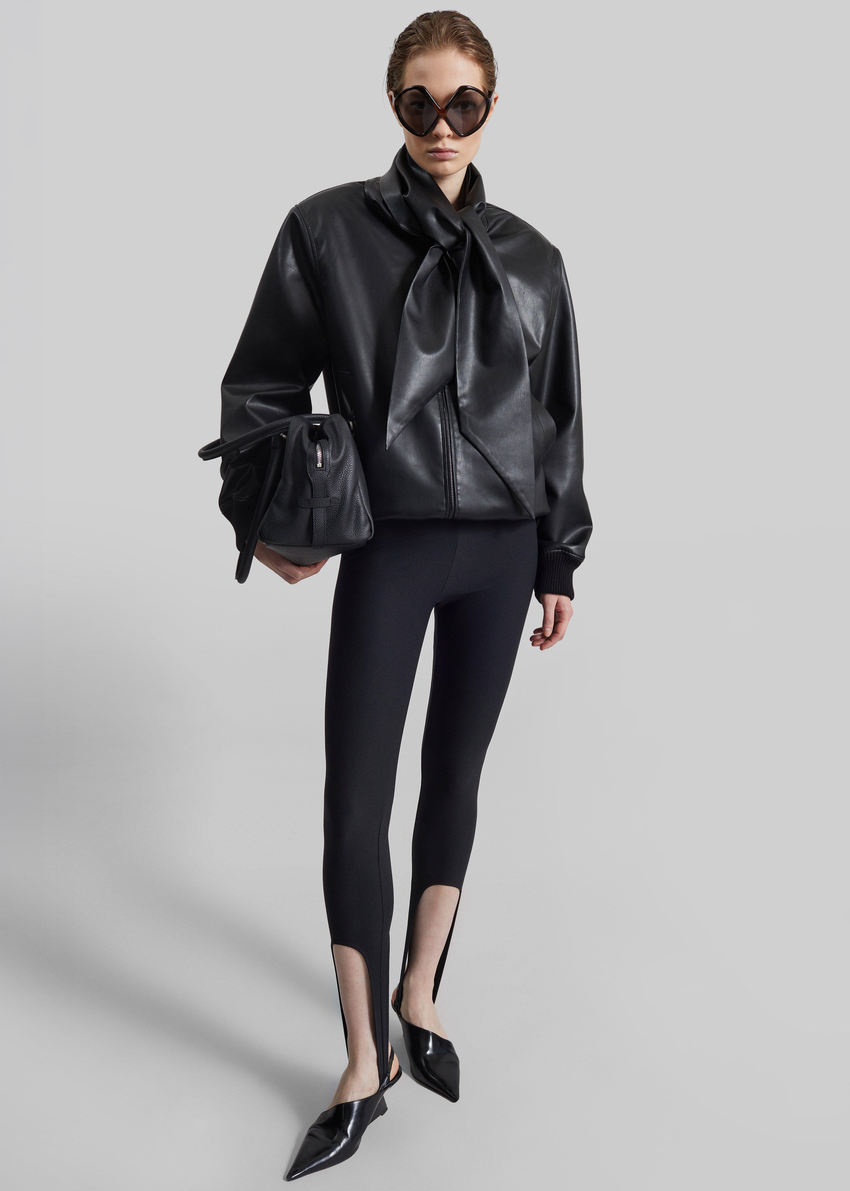 Hirson Faux Leather Scarf Jacket - Black