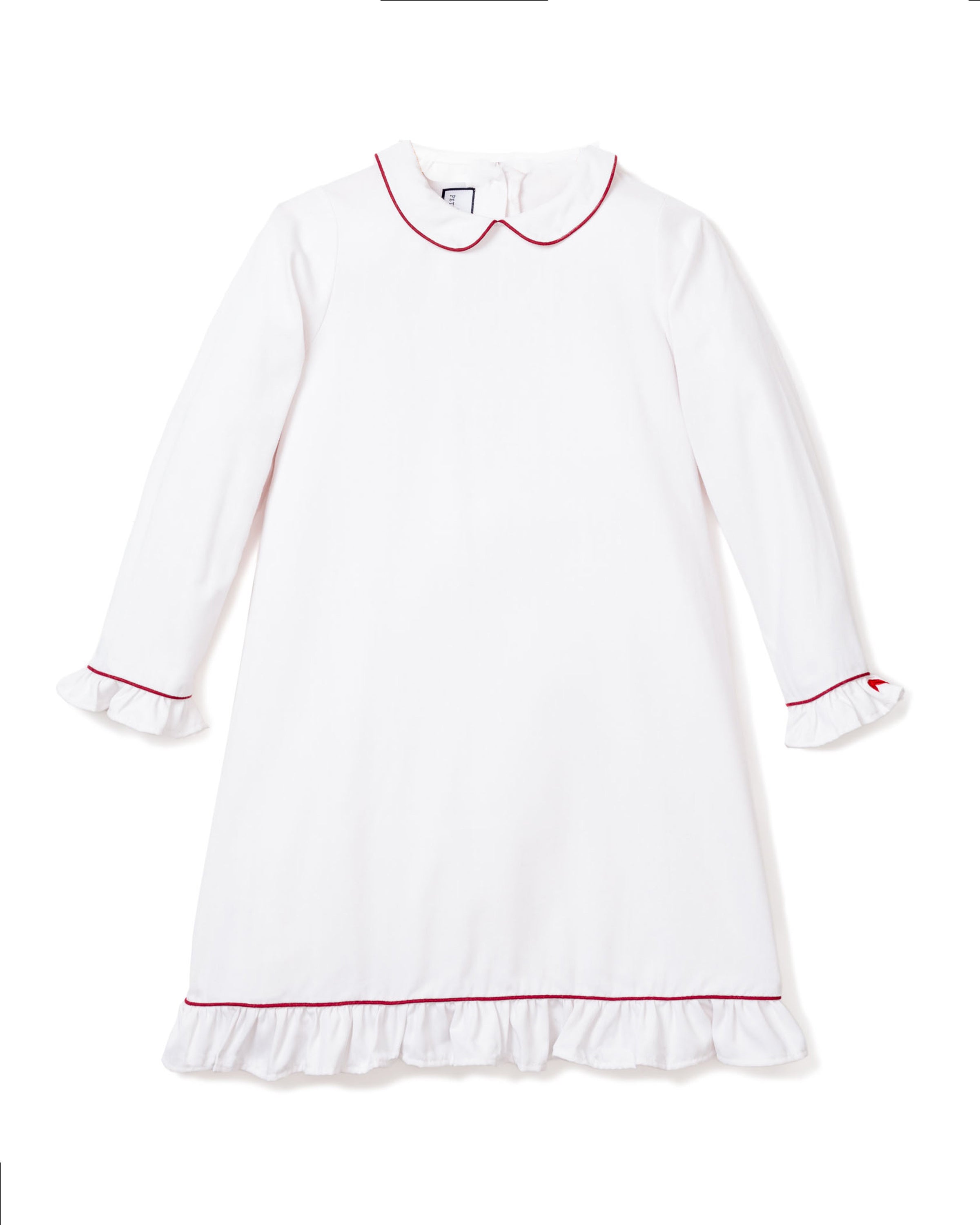 Girl's Twill Sophia Nightgown in White with Red Piping