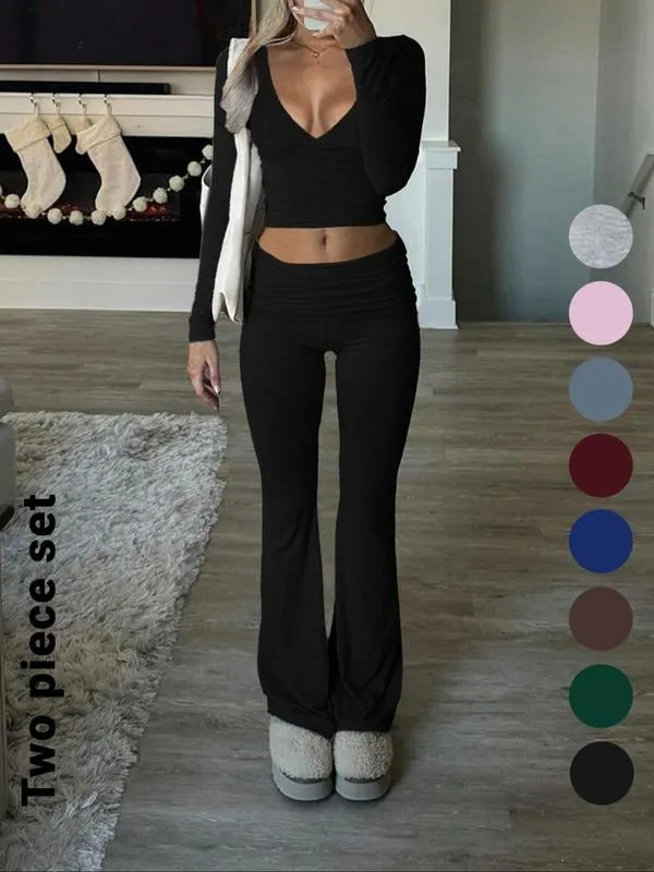 Slim-Fit Crop Top & Pants Two-Piece Set