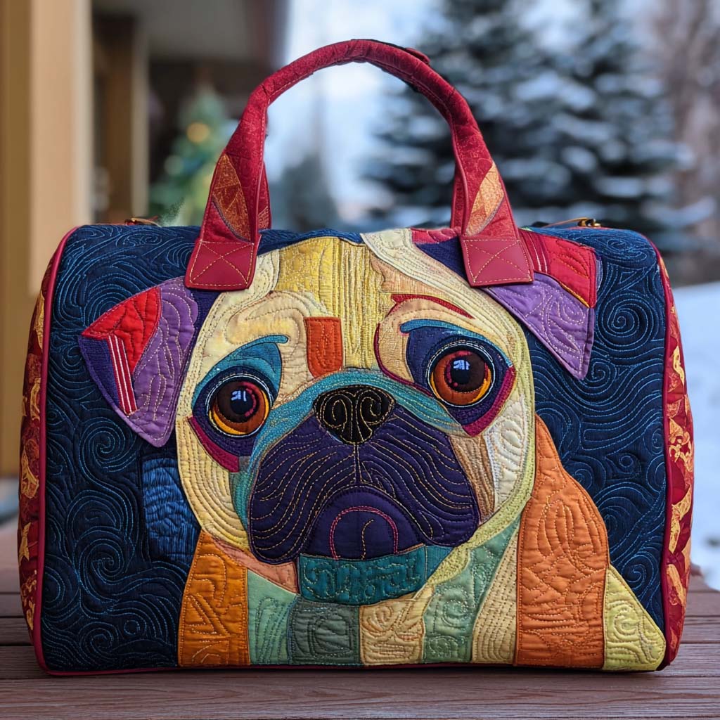 Starlit Big-Eyed Pug Quilted Duffle Bag 🌙🐾