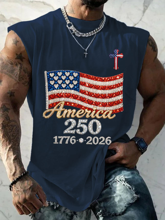 Men's Vintage America Flag Print Vests