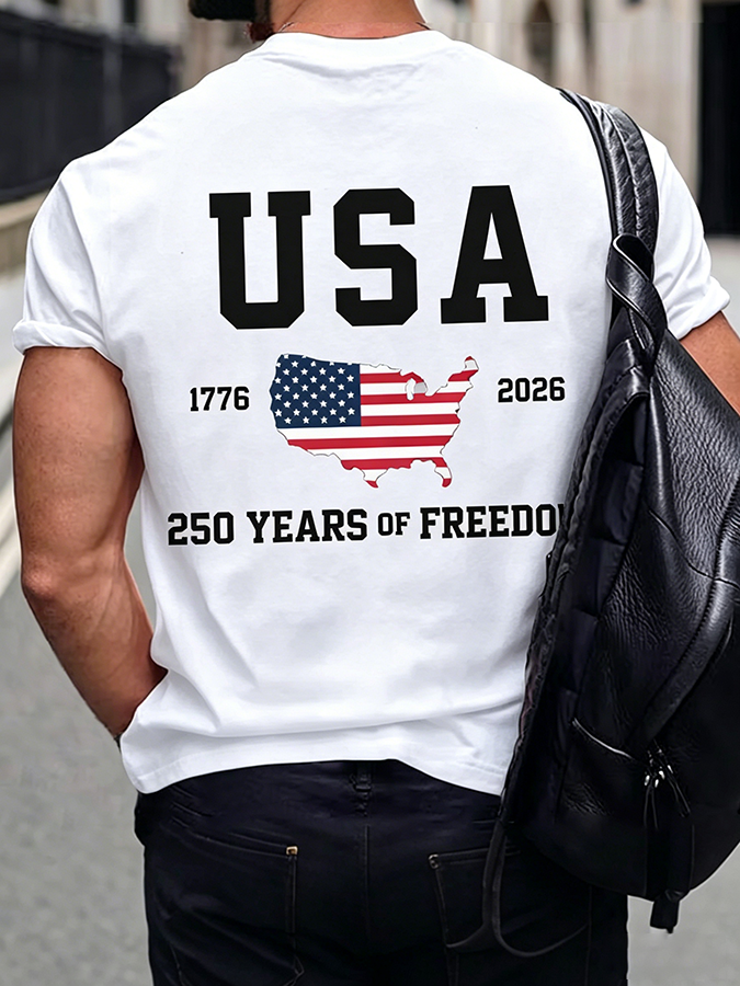 Men'S Casual American 1776-2026 Anniversary Printed Short Sleeved T-Shirt
