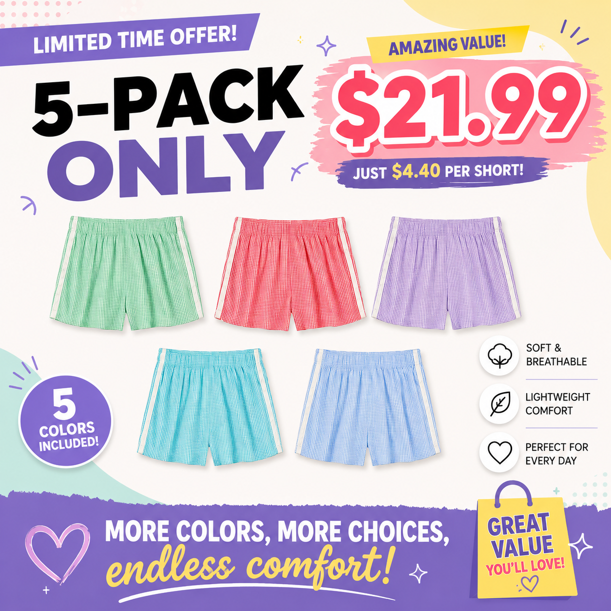 Soft Poplin 100% Pure Cotton Sleep Shorts with Openwork Lace Trim