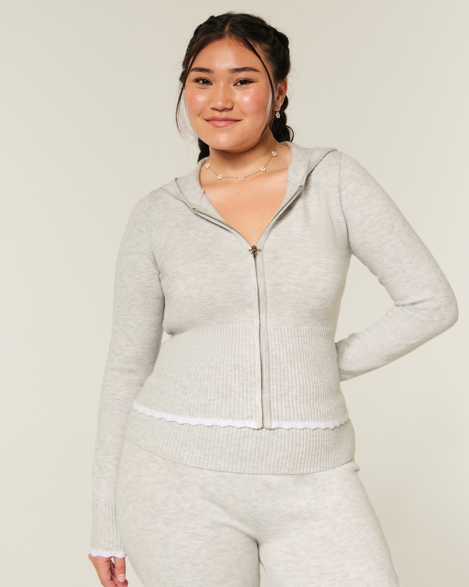 Gilly Hicks Cable-Knit Zip-Up Hoodie Sweater