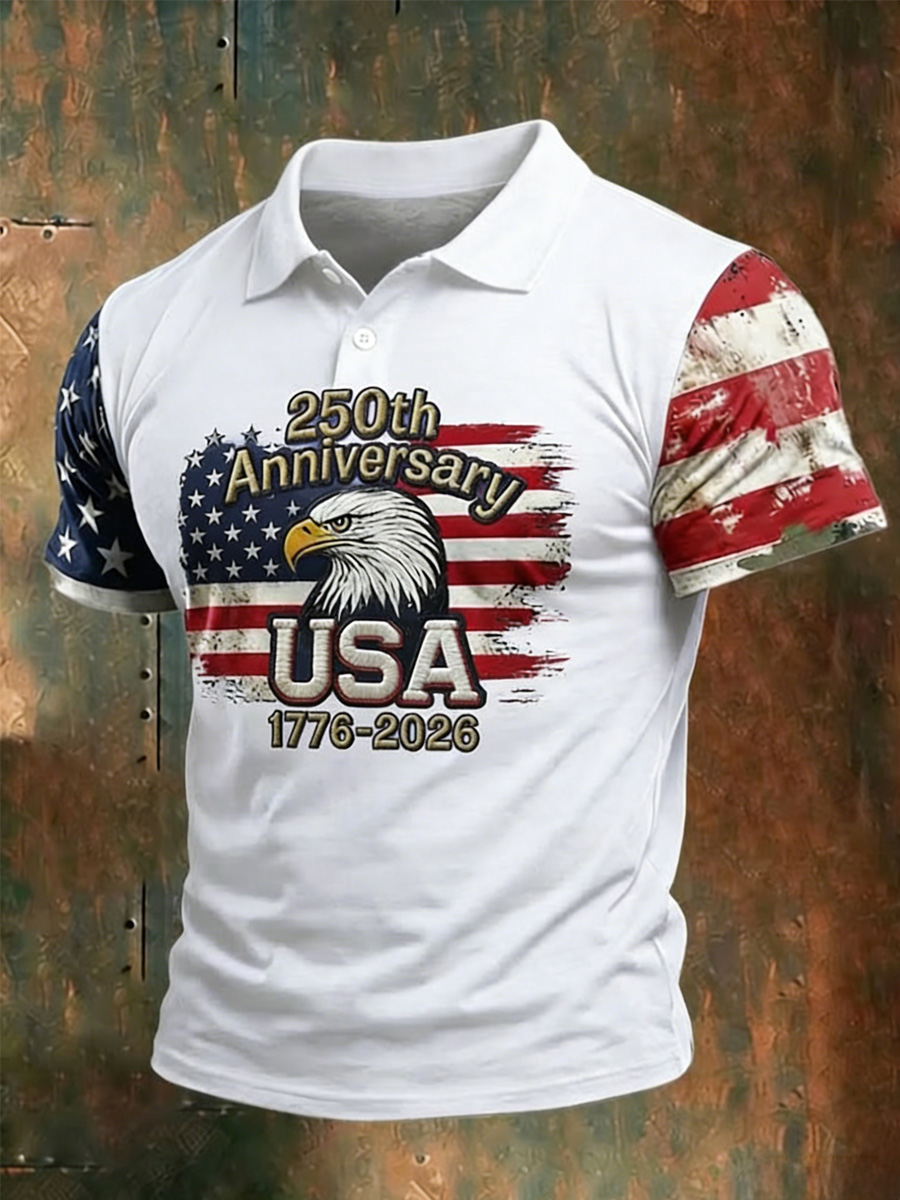 Men's Retro 250th Anniversary American Short-Sleeve Polo Shirt