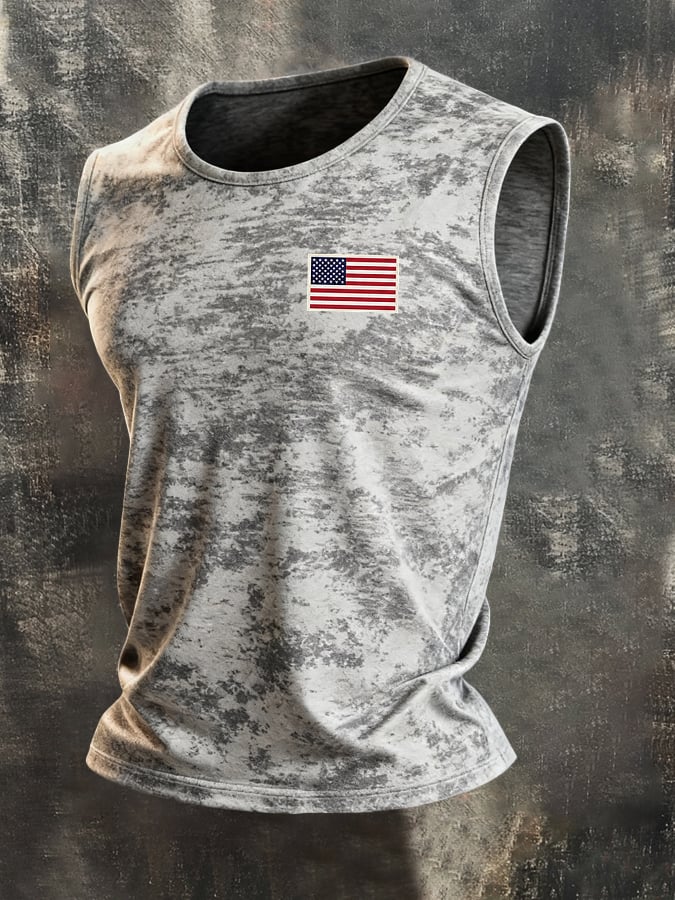Men's Retro Independence Day Patriot Crew Neck Tank Top