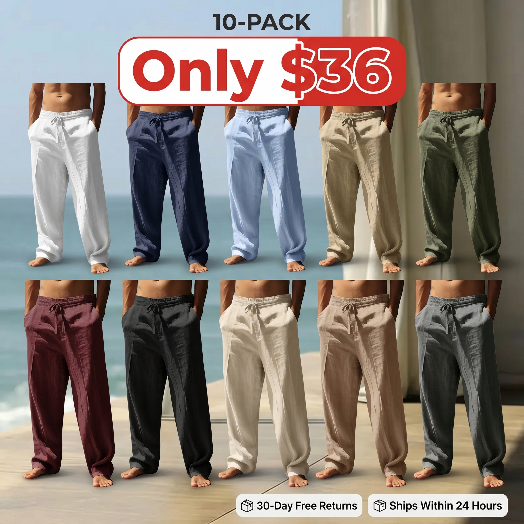 Men's casual trousers featuring a loose, drawstring waist design.