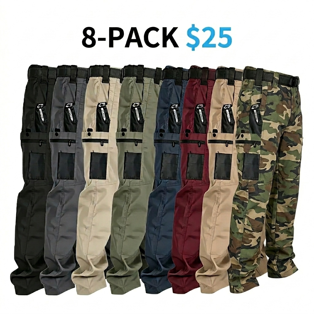 Men's Solid Color Tactical Work Pants,230g/m² new fabric，with Multiple Pockets and Zipper Closures