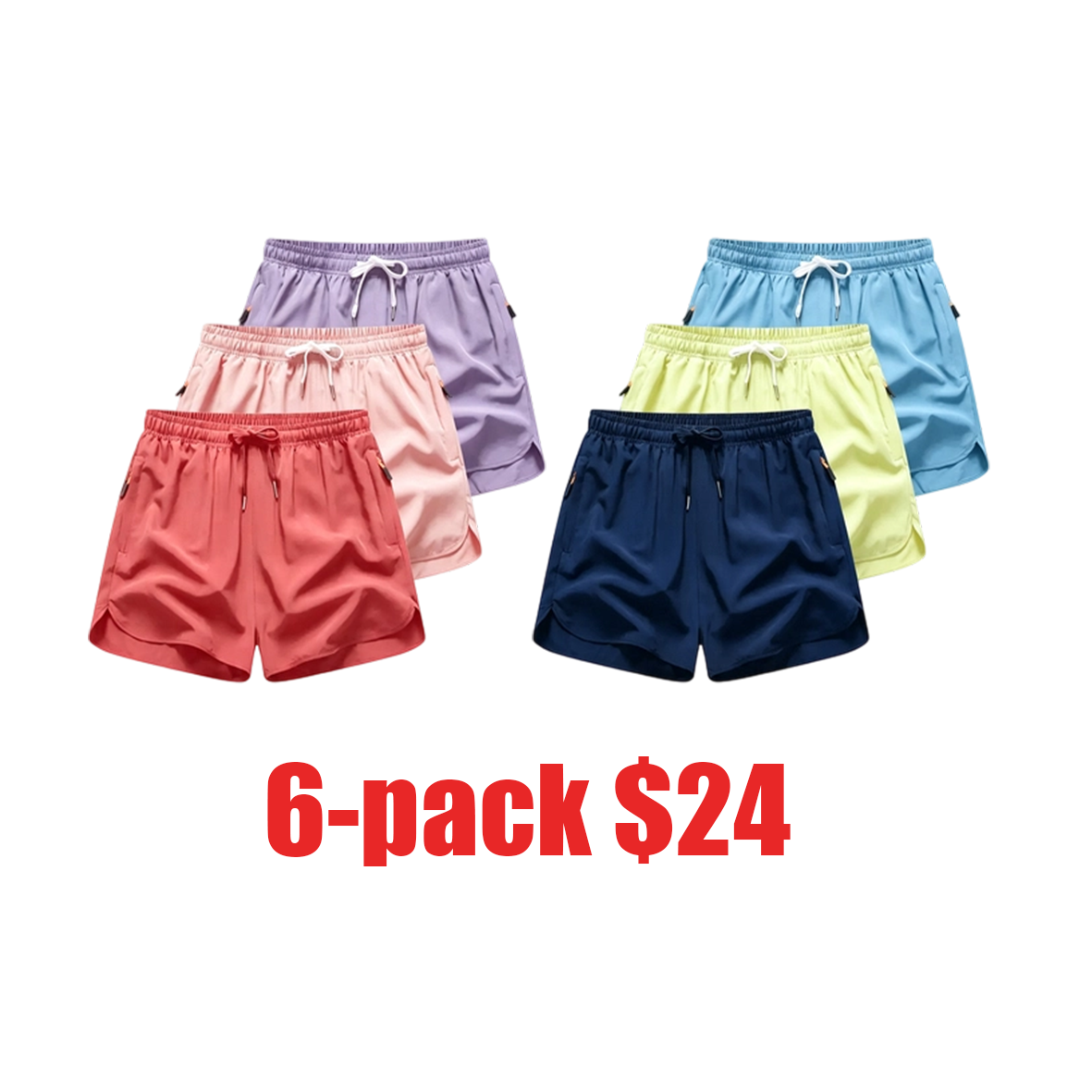 Women's 3-Pack Quick-Dry Athletic Shorts – Elastic Waist with Drawstring & Zippered Pockets for Summer Sports