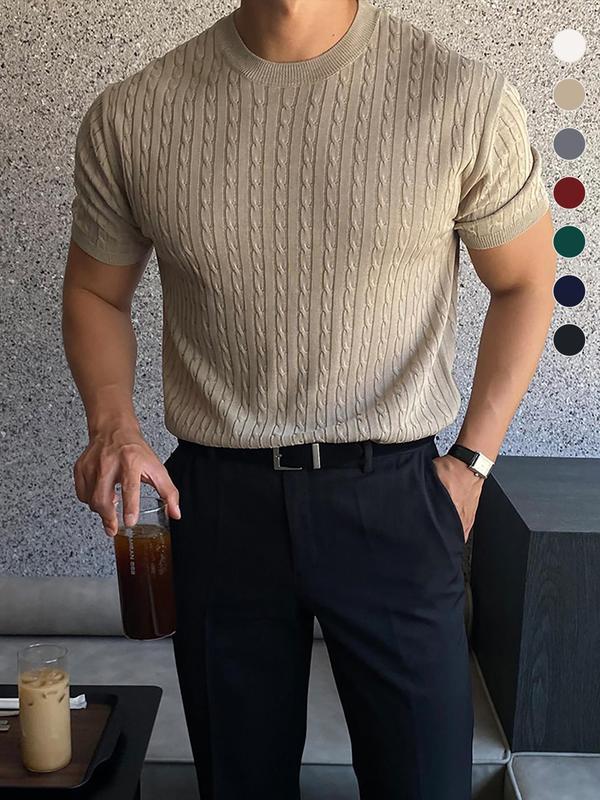 Men’s Slim Cable Knit Crew Neck Top – Lightweight Casual Knit for Spring & Summer
