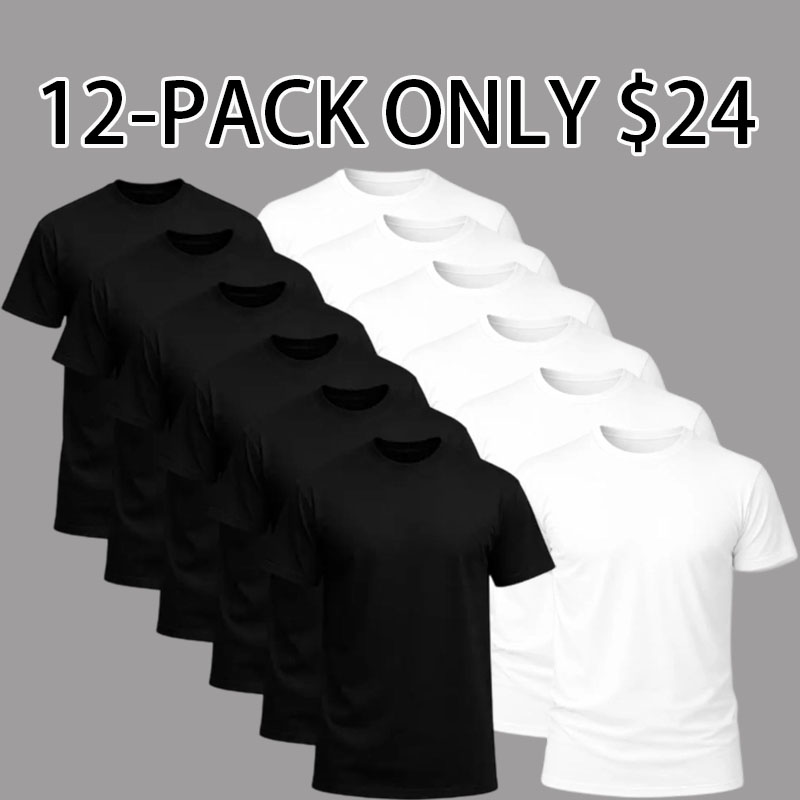6-Pack: $18— Men's Solid-Color Crewneck T-Shirts, Comfortable Fit