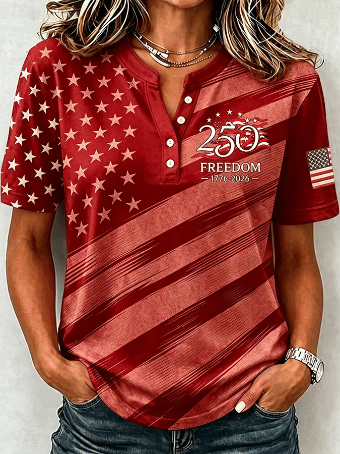 Women'S Casual Independence Day Print Top