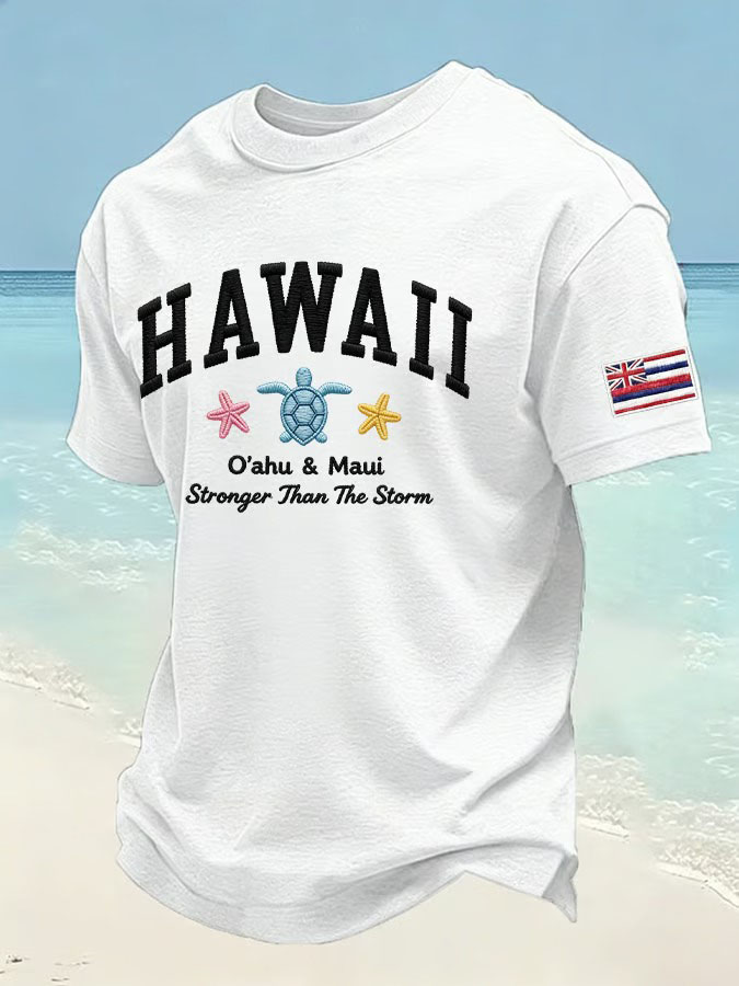 Men'S Hawaii Oahu And Maui Island Stronger Than Storm T-Shirt, Sea Turtle Starfish Hawaii Pattern T-Shirt