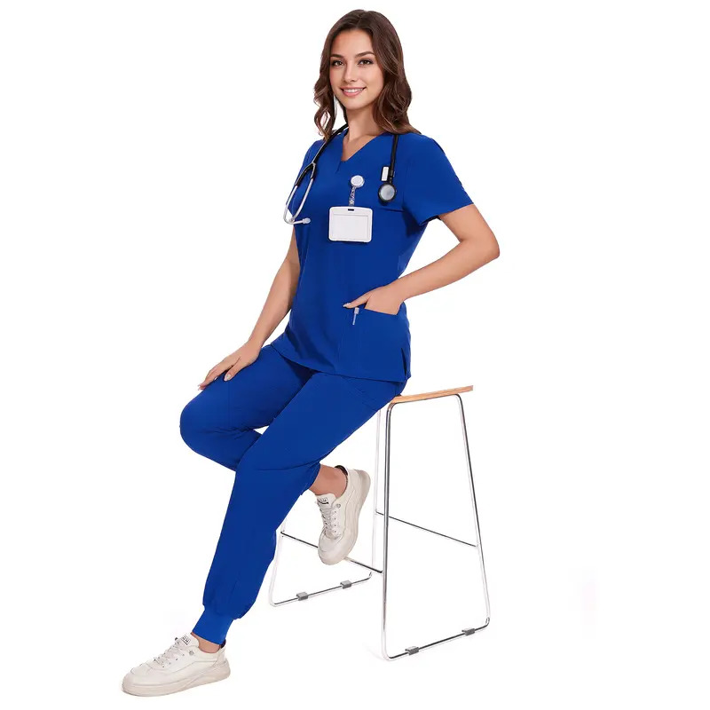 Women's Workwear Set — V-Neck Scrub Top and 10-Pocket Cargo Pants