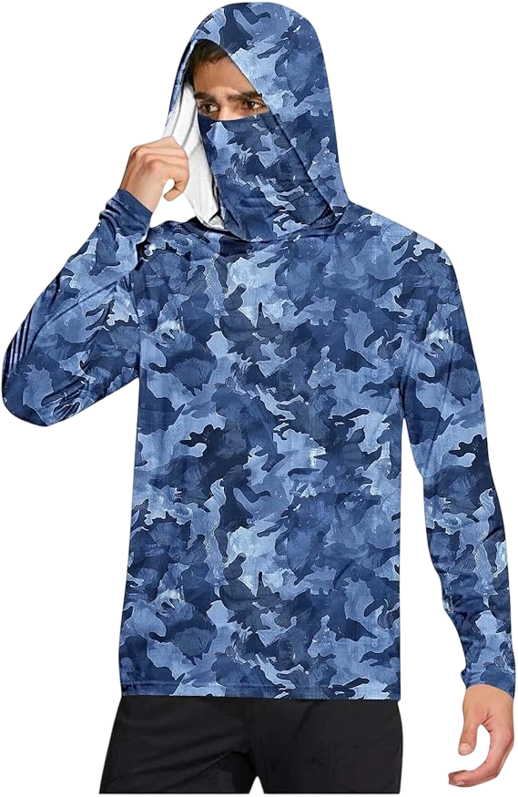 Long Sleeve Sun Shirt Men UPF 50+ Rash Guard Cooling Fishing Hoodies with Mask Casual Summer UV SPF Hiking Blouses