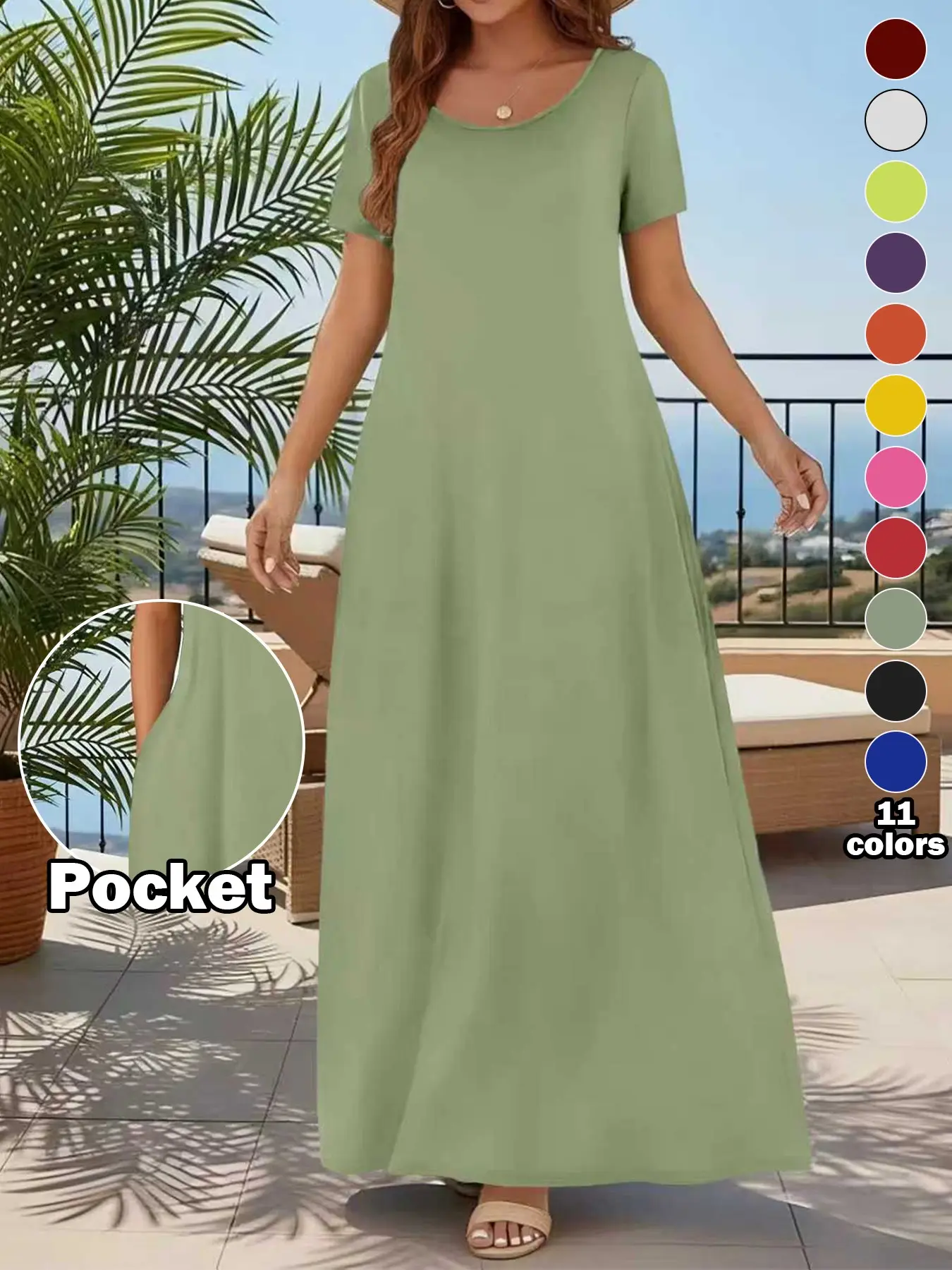 Women's Casual Commuter Plain Minimalist Short Sleeve Dress with Pockets
