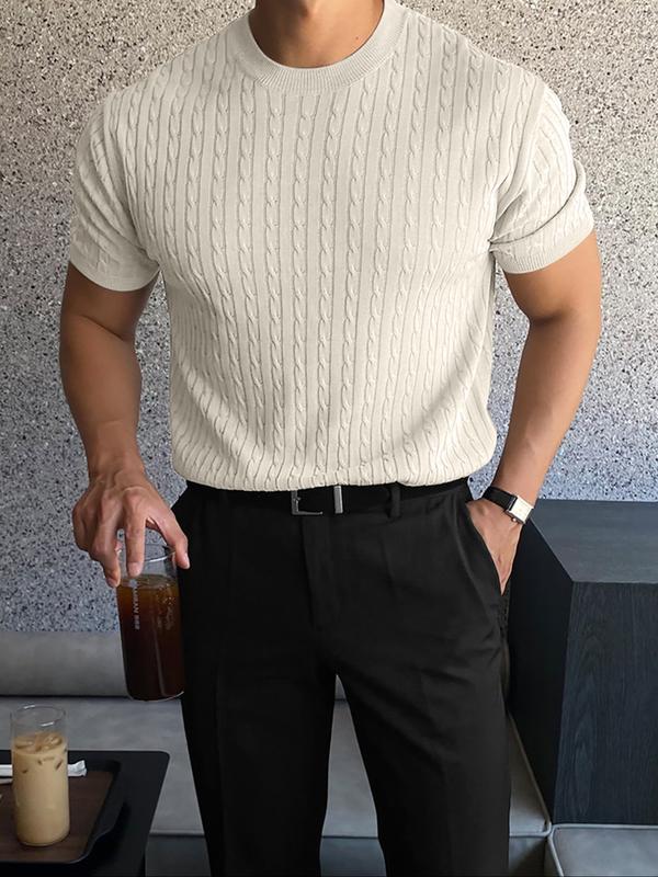 Men’s Slim Cable Knit Crew Neck Top – Lightweight Casual Knit for Spring & Summer