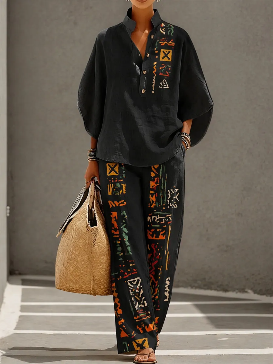 Women’s Abstract Graphic Pattern Creative Print Two-Piece Set