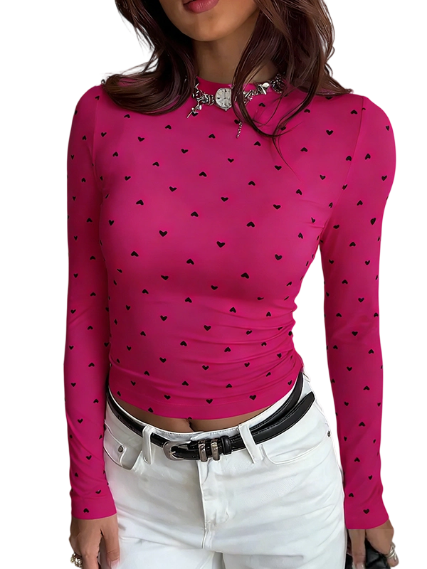 Women's color-block heart-patterned crewneck sweater