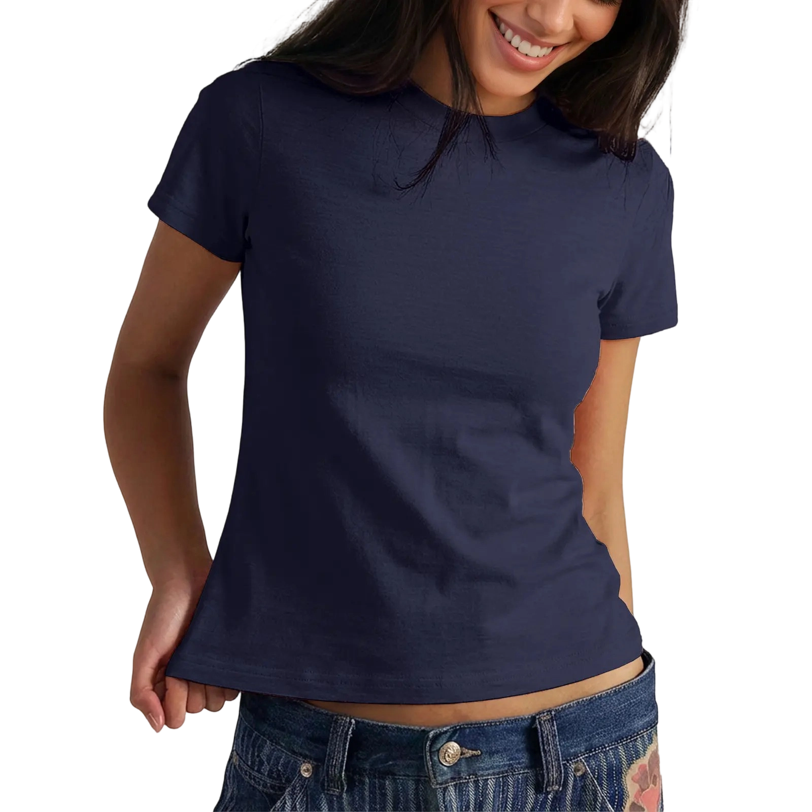 Women's Short Sleeve T Shirts Crew Neck Slub 100% Cotton Shirt
