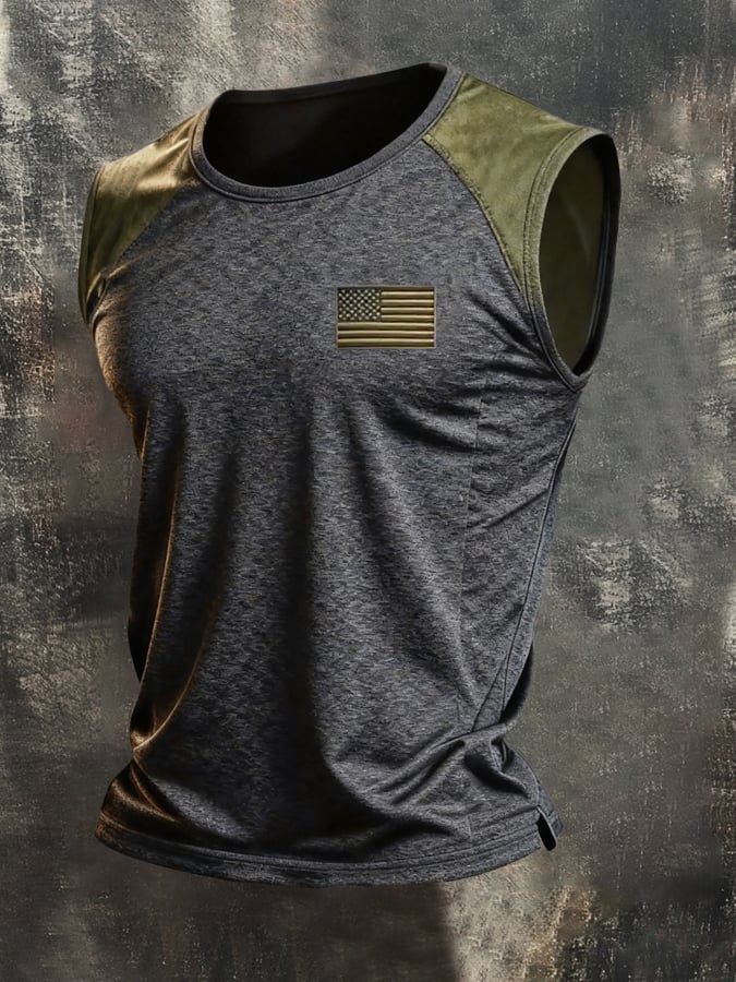 Men's Retro Independence Day Patriot Crew Neck Tank Top