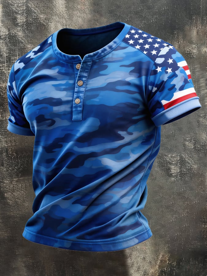 Men's Retro Patriot Camouflage Patchwork T-shirt
