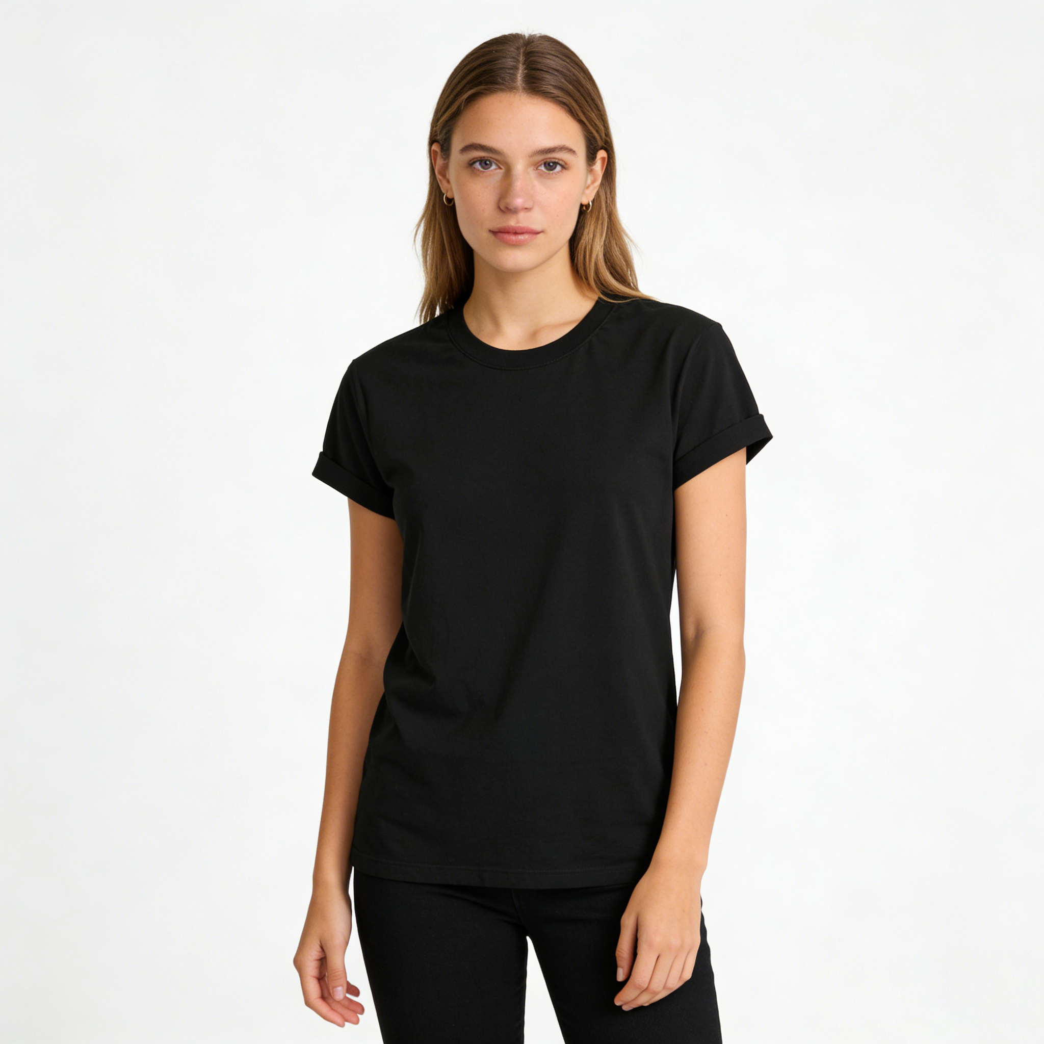 Women's Solid Crew Neck Short Sleeve Tees