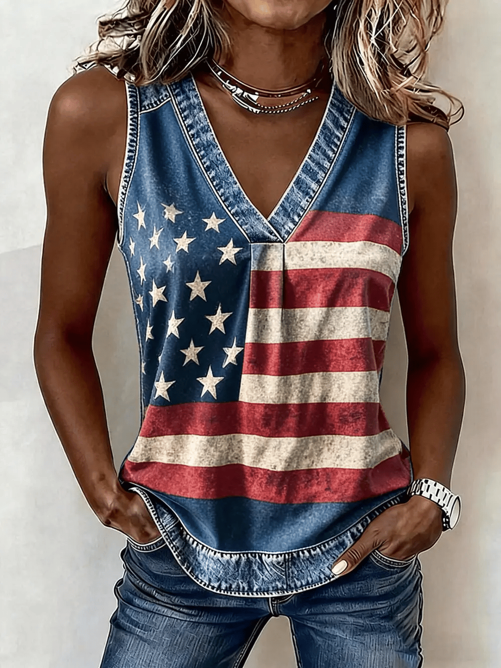 Women's Retro Independence Day We The People 1776-2026 Print Vest