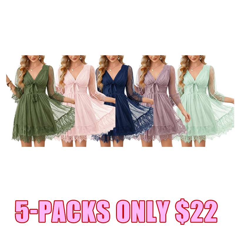 Boho Lace Deep V Bow Tie Mini Dress