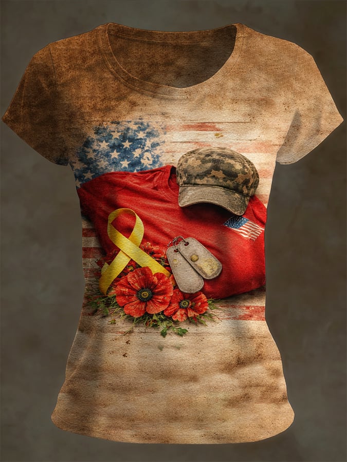 Women's Casual Red Friday Print Short-Sleeve T-Shirt