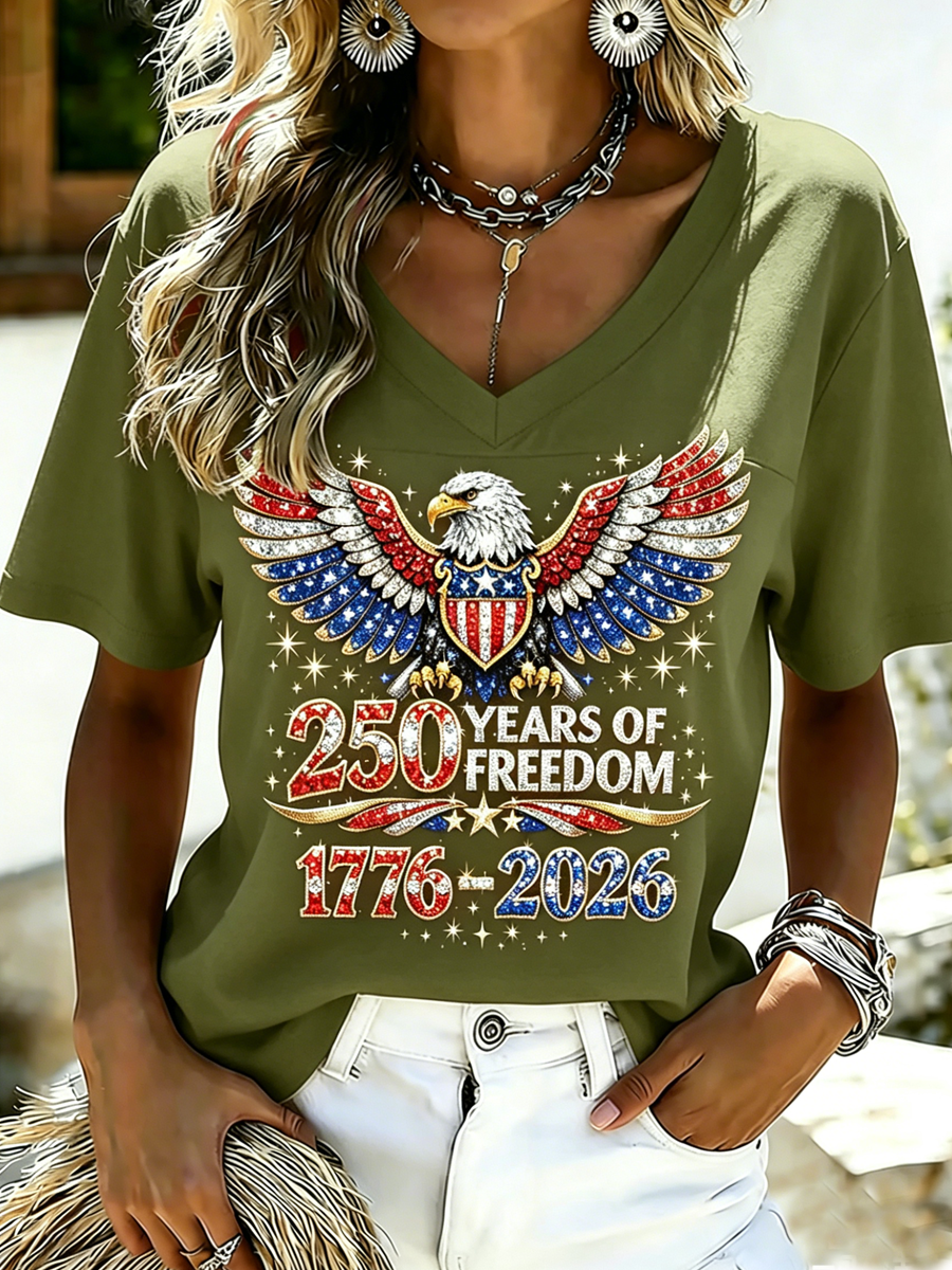 Women's 250th Anniversary Print V-Neck Top